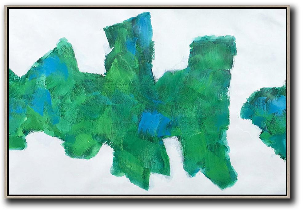 Extra Large Textured Painting On Canvas,Horizontal Abstract Landscape Art,Large Abstract Wall Art,White,Green,Blue.etc